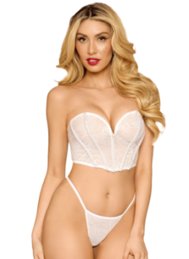 Bustier blanc avec perles et strass, bretelles transparentes amovibles - DG13669WHT